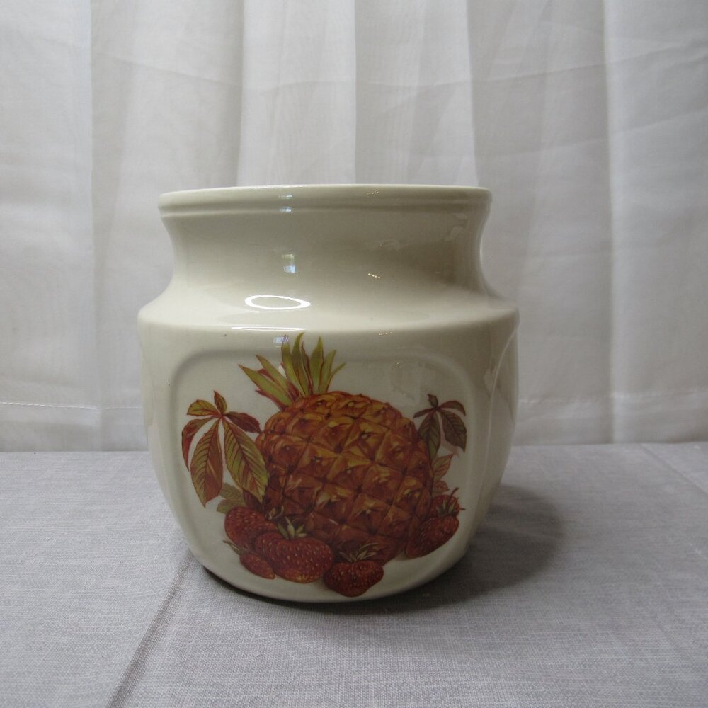 Vintage Pineapple Strawberry Utensil Storage Canister 6.5" USA Ceramic MCM